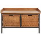 Banc de rangement étain antique/frêne clair - 33 x 15.7 x 20