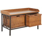 Banc de rangement étain antique/frêne clair - 33 x 15.7 x 20