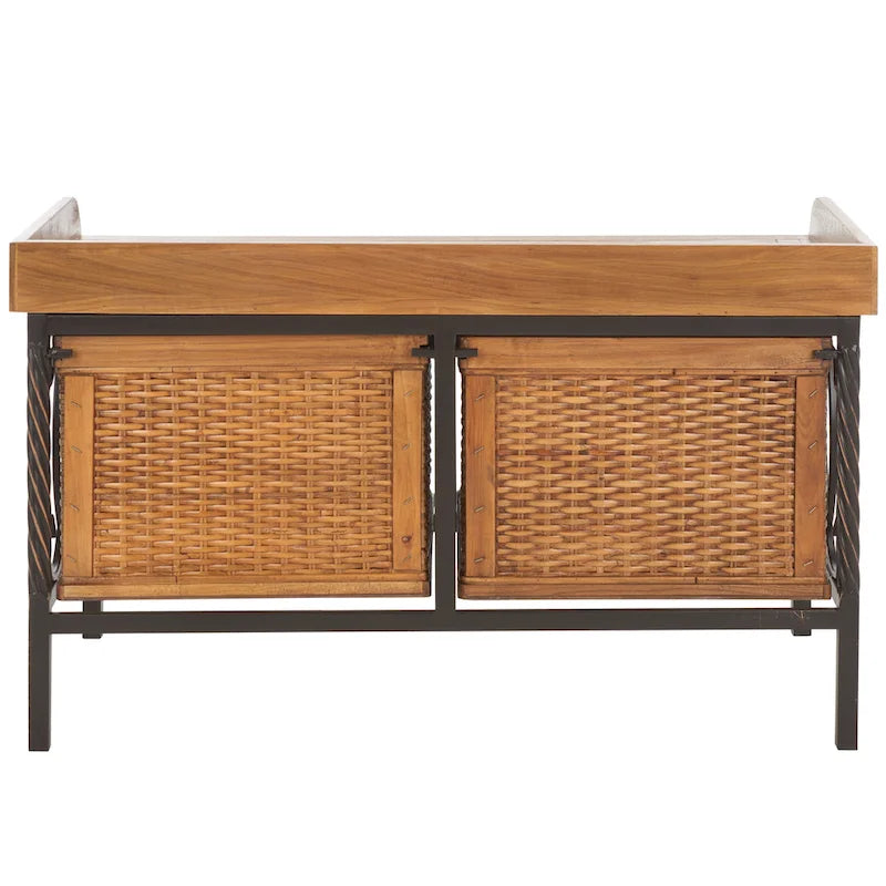 Banc de rangement étain antique/frêne clair - 33 x 15.7 x 20