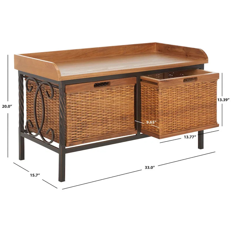 Banc de rangement étain antique/frêne clair - 33 x 15.7 x 20