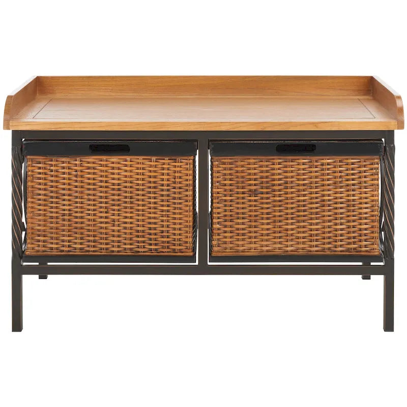 Banc de rangement étain antique/frêne clair - 33 x 15.7 x 20