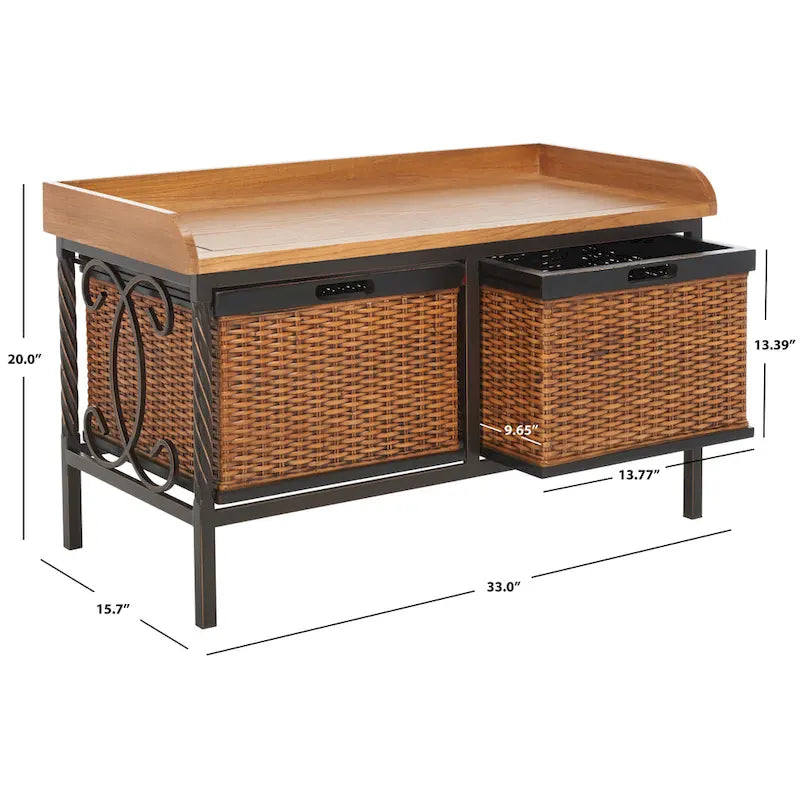 Banc de rangement étain antique/frêne clair - 33 x 15.7 x 20