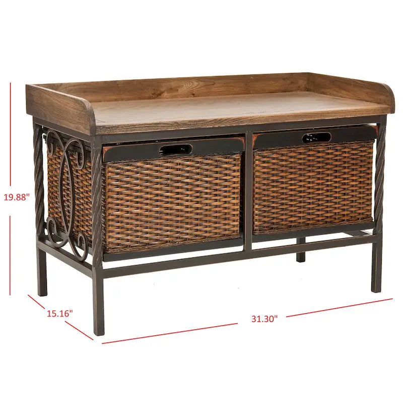 Banc de rangement étain antique/frêne clair - 33 x 15.7 x 20