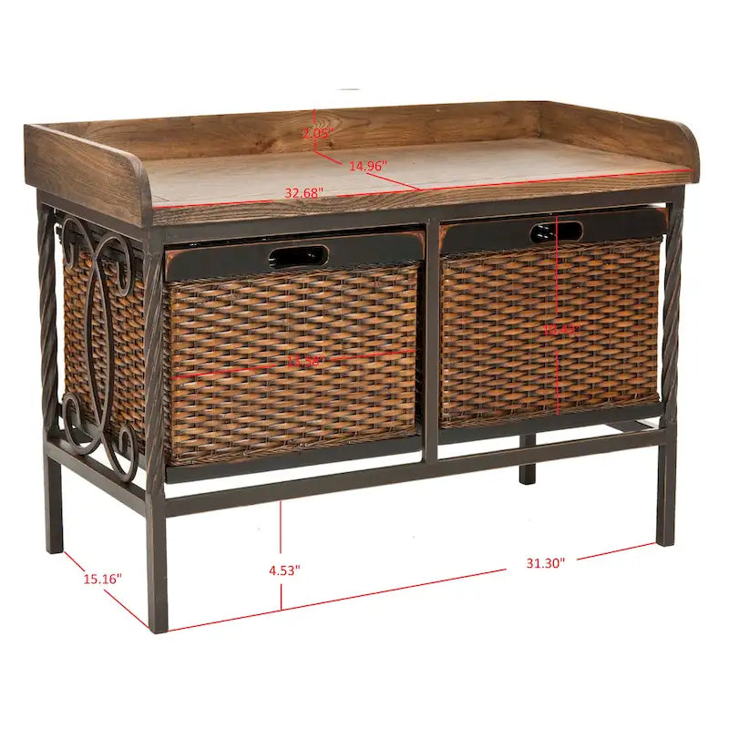 Banc de rangement étain antique/frêne clair - 33 x 15.7 x 20