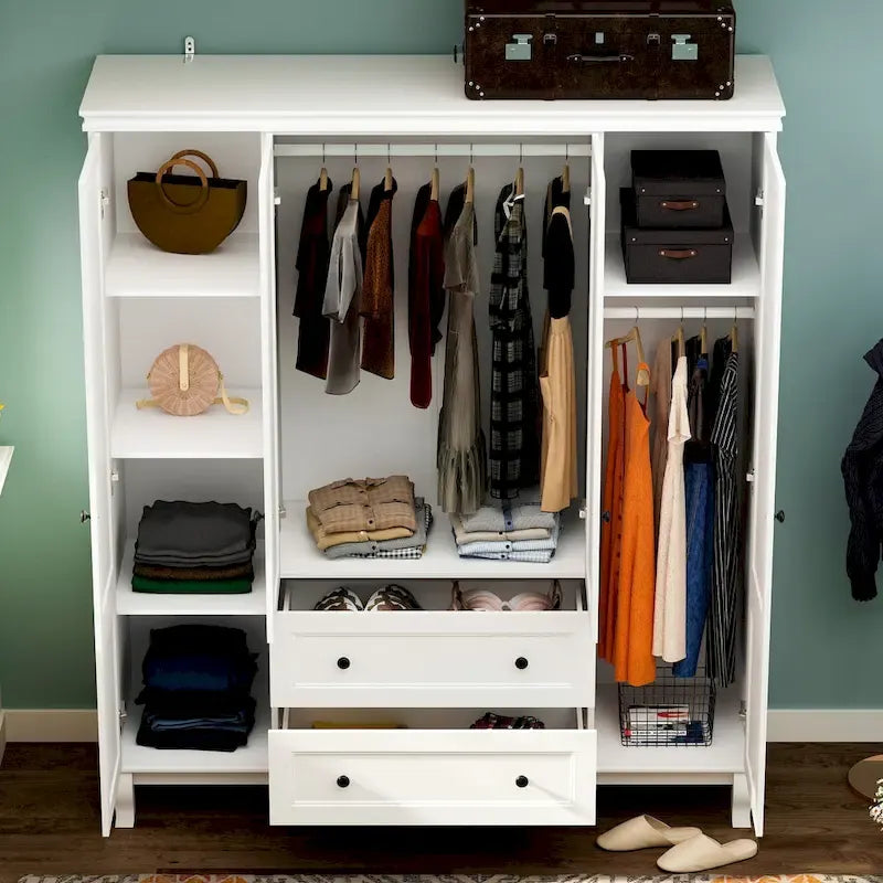 Armoire autoportante traditionnelle à 2 tiroirs en bois laqué blanc - 63Lx71,3
