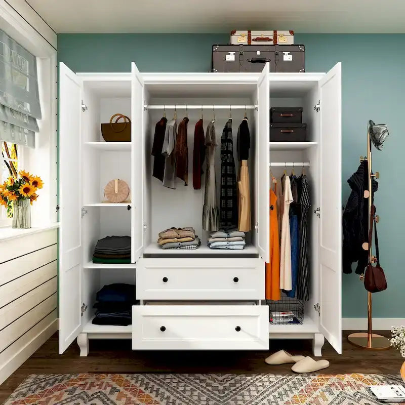 Armoire autoportante traditionnelle à 2 tiroirs en bois laqué blanc - 63Lx71,3