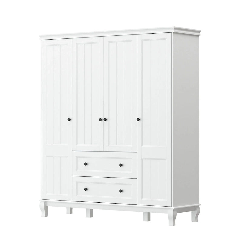 Armoire autoportante traditionnelle à 2 tiroirs en bois laqué blanc - 63Lx71,3