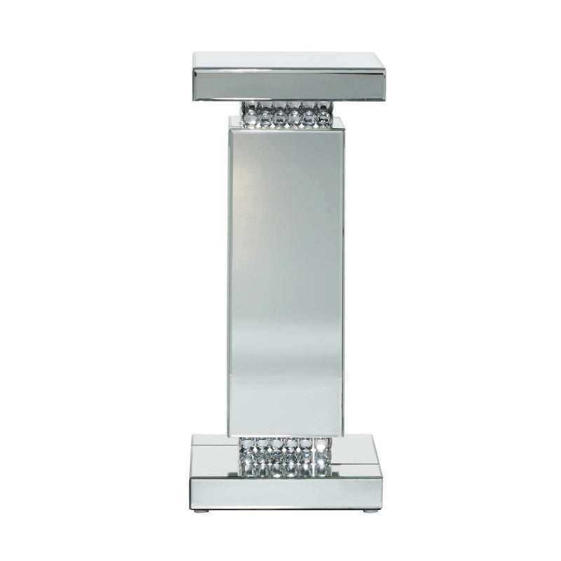 Table piédestal à miroir en verre - Argent - 12x12x28 po (LxPxH)