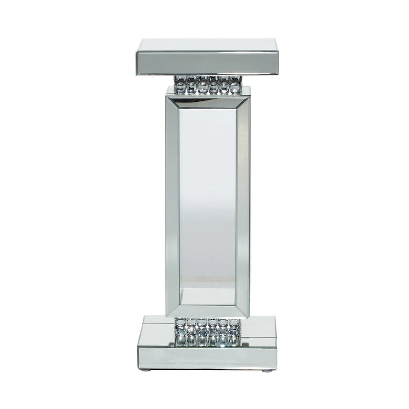Table piédestal à miroir en verre - Argent - 12x12x28 po (LxPxH)