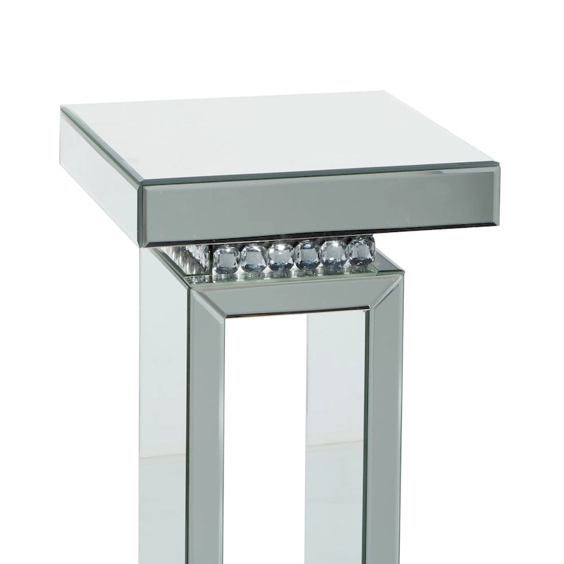 Table piédestal à miroir en verre - Argent - 12x12x28 po (LxPxH)
