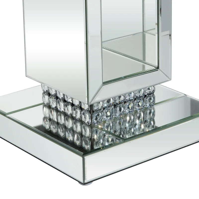 Table piédestal à miroir en verre - Argent - 12x12x28 po (LxPxH)