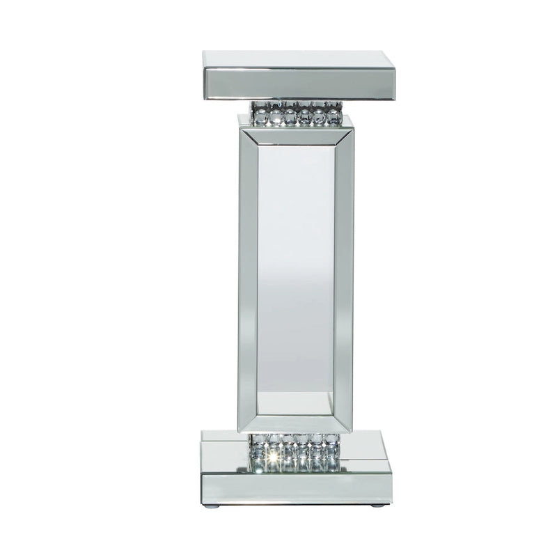 Table piédestal à miroir en verre - Argent - 12x12x28 po (LxPxH)