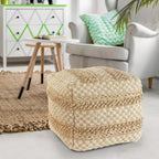 Pouf à carreaux en jute naturelle