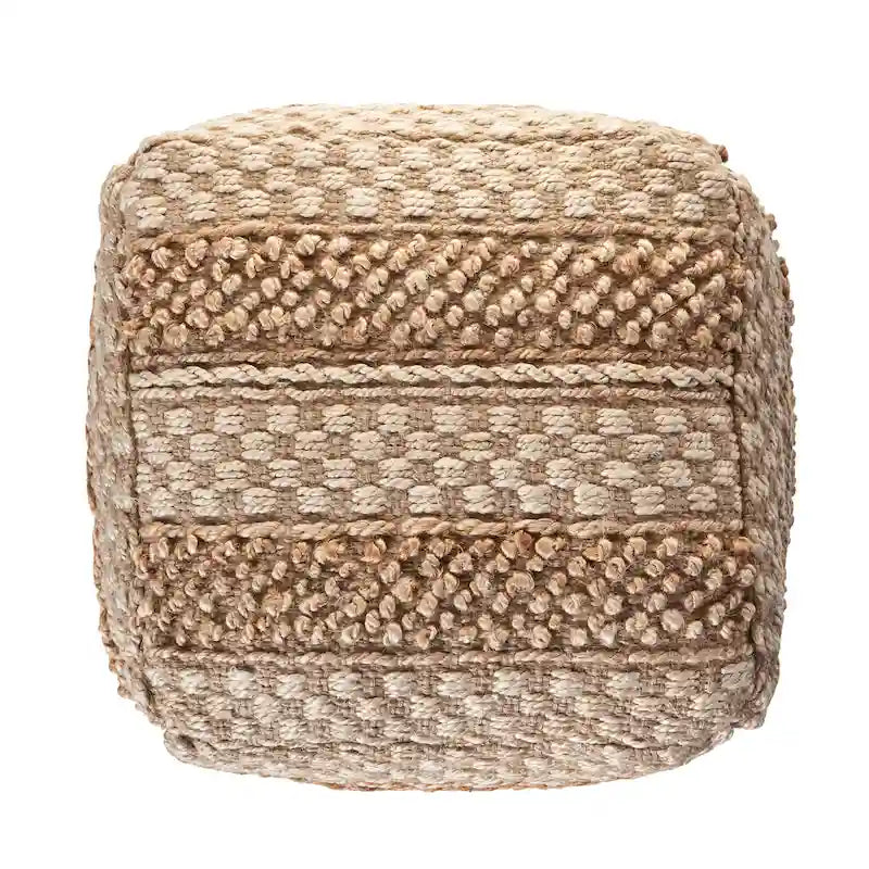 Pouf à carreaux en jute naturelle