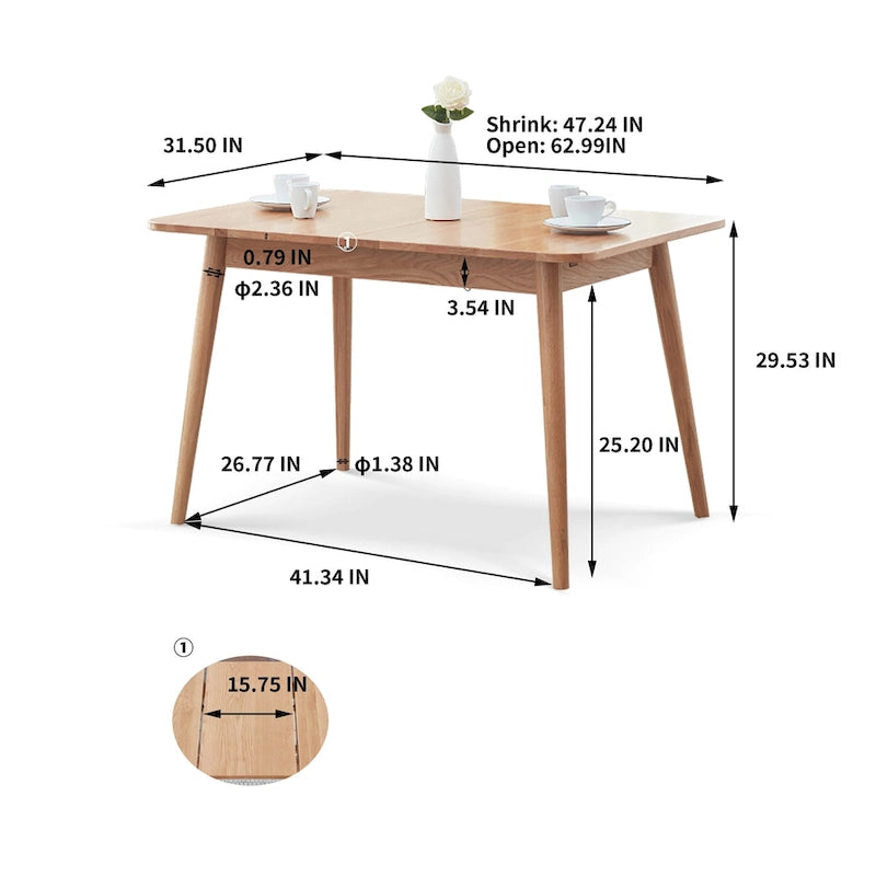 Table à manger télescopique en bois de chêne massif naturel - S.O.