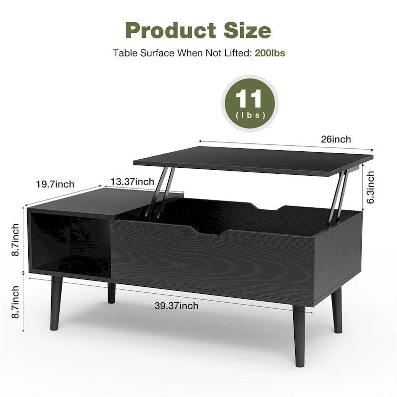 Tables basses relevables en bois avec rangement et compartiment secret