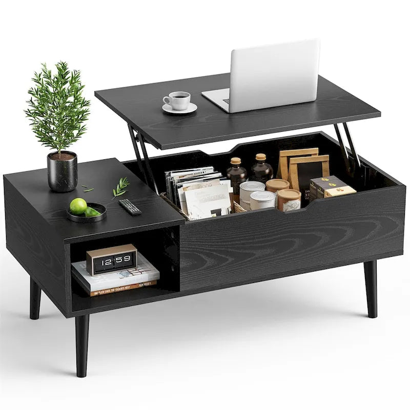 Tables basses relevables en bois avec rangement et compartiment secret