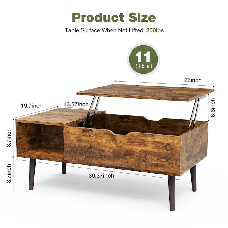 Tables basses relevables en bois avec rangement et compartiment secret