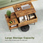 Tables basses relevables en bois avec rangement et compartiment secret