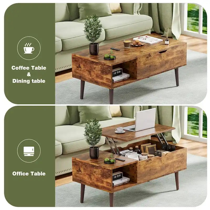 Tables basses relevables en bois avec rangement et compartiment secret