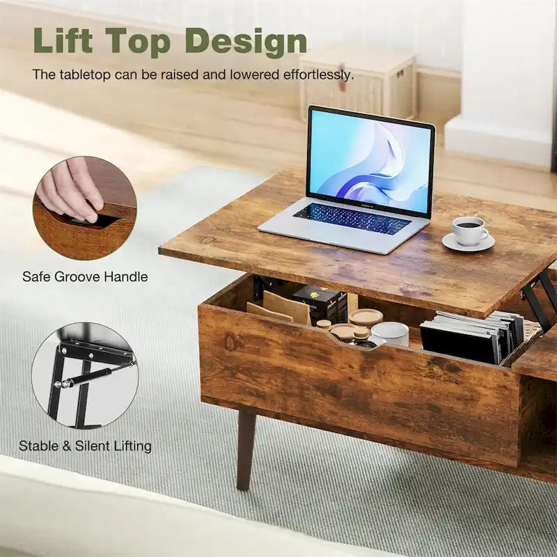 Tables basses relevables en bois avec rangement et compartiment secret