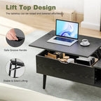 Tables basses relevables en bois avec rangement et compartiment secret