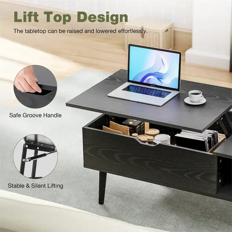 Tables basses relevables en bois avec rangement et compartiment secret