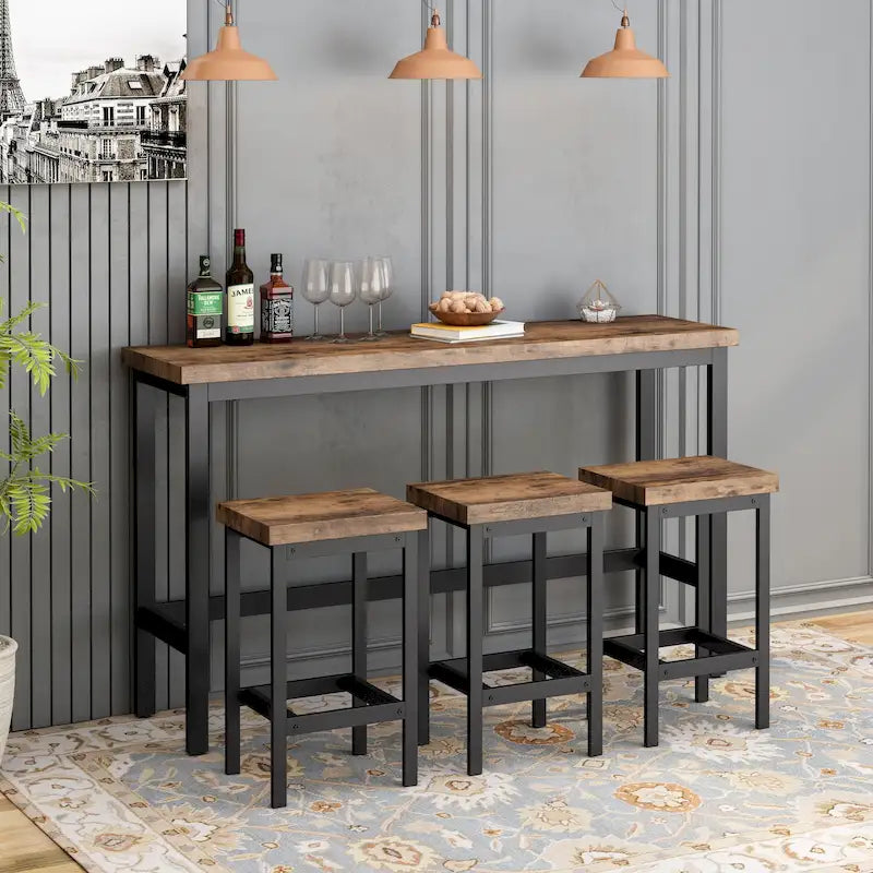 Table de salle à manger extra longue avec 3 tabourets de bar