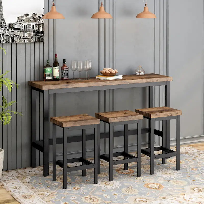 Table de salle à manger extra longue avec 3 tabourets de bar