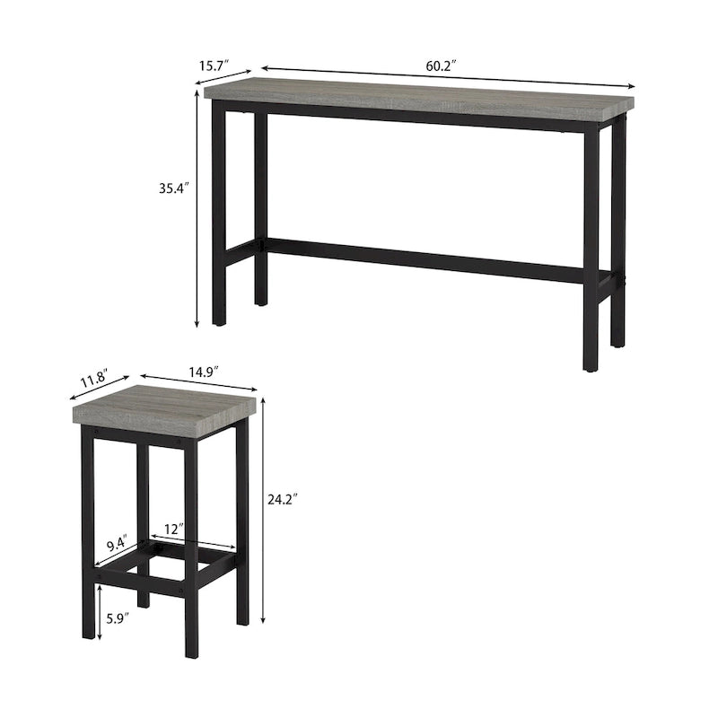 Table de salle à manger extra longue avec 3 tabourets de bar