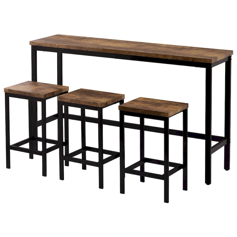 Table de salle à manger extra longue avec 3 tabourets de bar