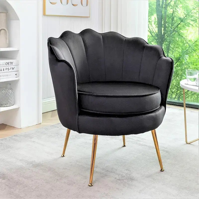 Fauteuil crapaud large en velours de 28,3 po avec pieds en métal doré