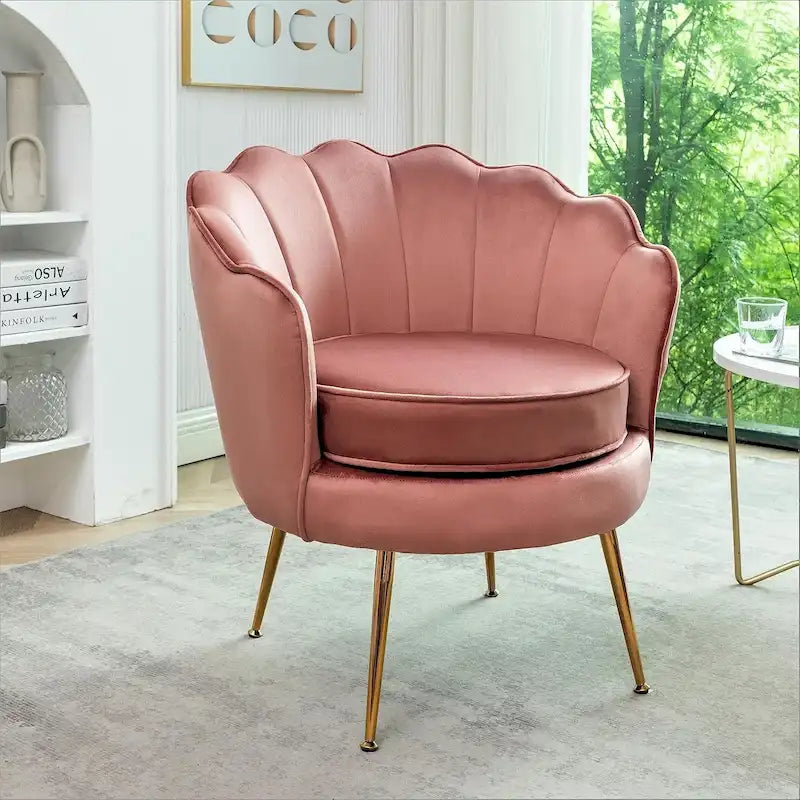 Fauteuil crapaud large en velours de 28,3 po avec pieds en métal doré