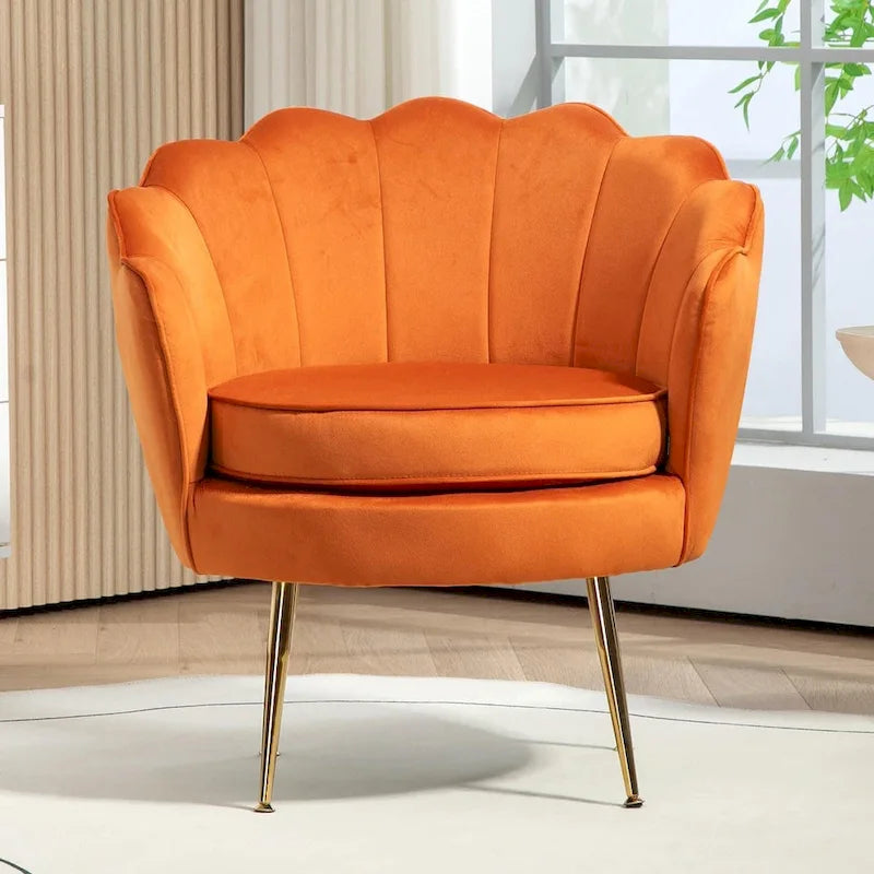Fauteuil crapaud large en velours de 28,3 po avec pieds en métal doré