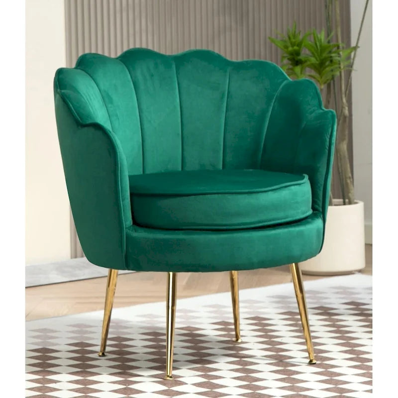 Fauteuil crapaud large en velours de 28,3 po avec pieds en métal doré