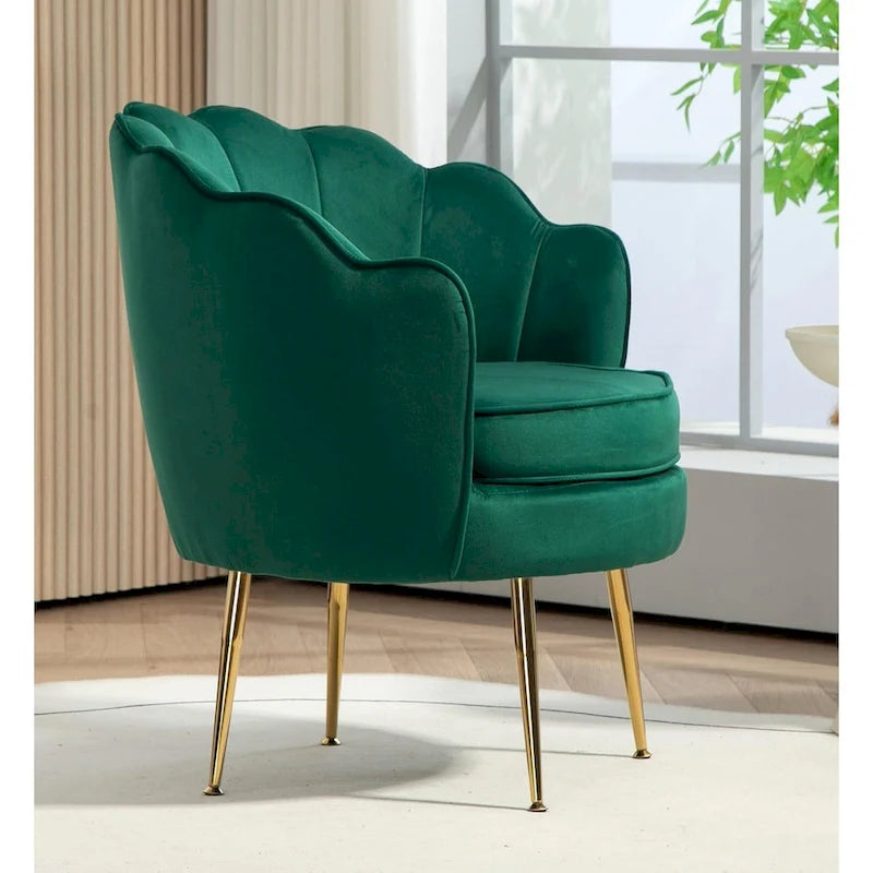 Fauteuil crapaud large en velours de 28,3 po avec pieds en métal doré