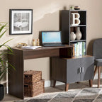 Bureau de rangement bicolore marron et gris foncé en bois avec étagères