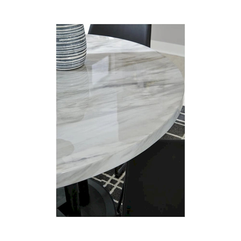 Table de cuisine circulaire blanche/noire à hauteur de comptoir