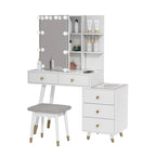 Coiffeuse 5 tiroirs avec prises et miroir LED