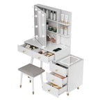 Coiffeuse 5 tiroirs avec prises et miroir LED