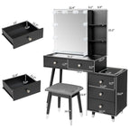 Coiffeuse 5 tiroirs avec prises et miroir LED