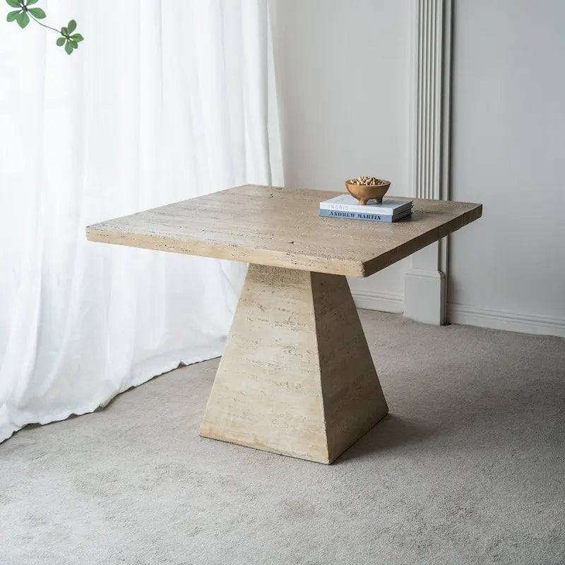 Table de salle à manger carrée en ciment avec pied central