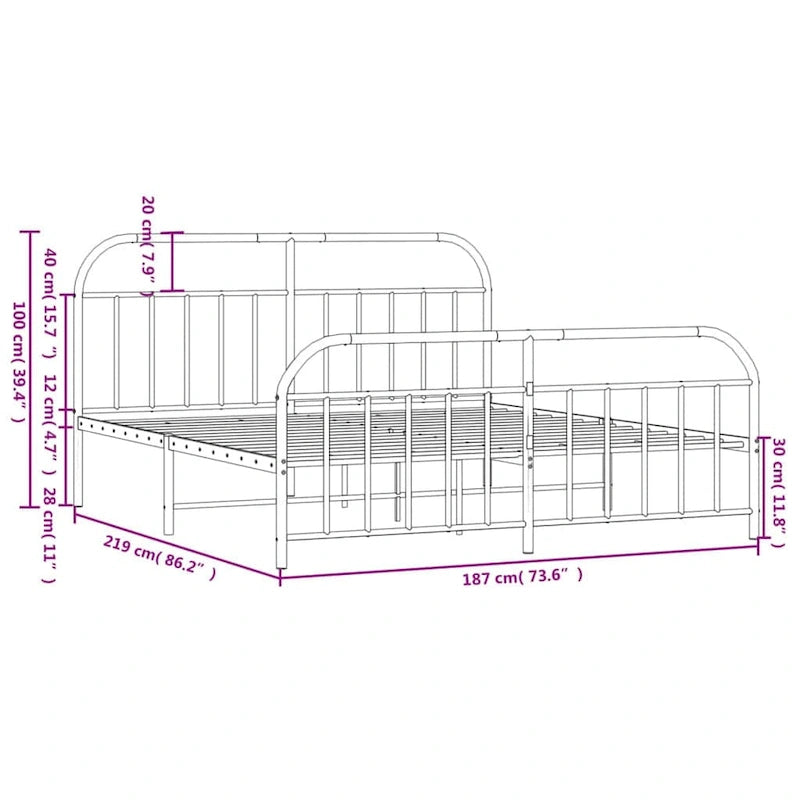 Cadre de lit en métal de 30,5 cm, sans matelas