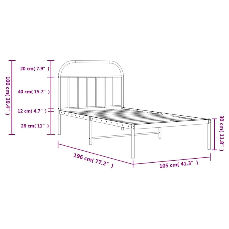 Cadre de lit en métal de 30,5 cm, sans matelas