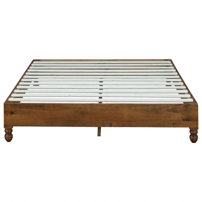 Cadre de lit en bois massif 12 pouces, style rustique, élimine le besoin de sommier tapissier, finition naturelle