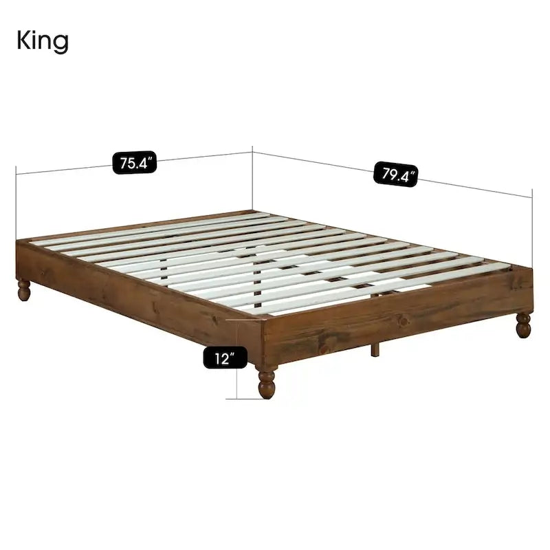 Cadre de lit en bois massif 12 pouces, style rustique, élimine le besoin de sommier tapissier, finition naturelle