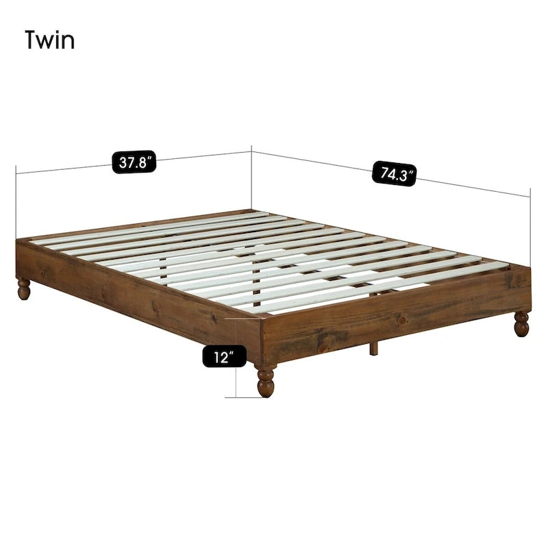 Cadre de lit en bois massif 12 pouces, style rustique, élimine le besoin de sommier tapissier, finition naturelle