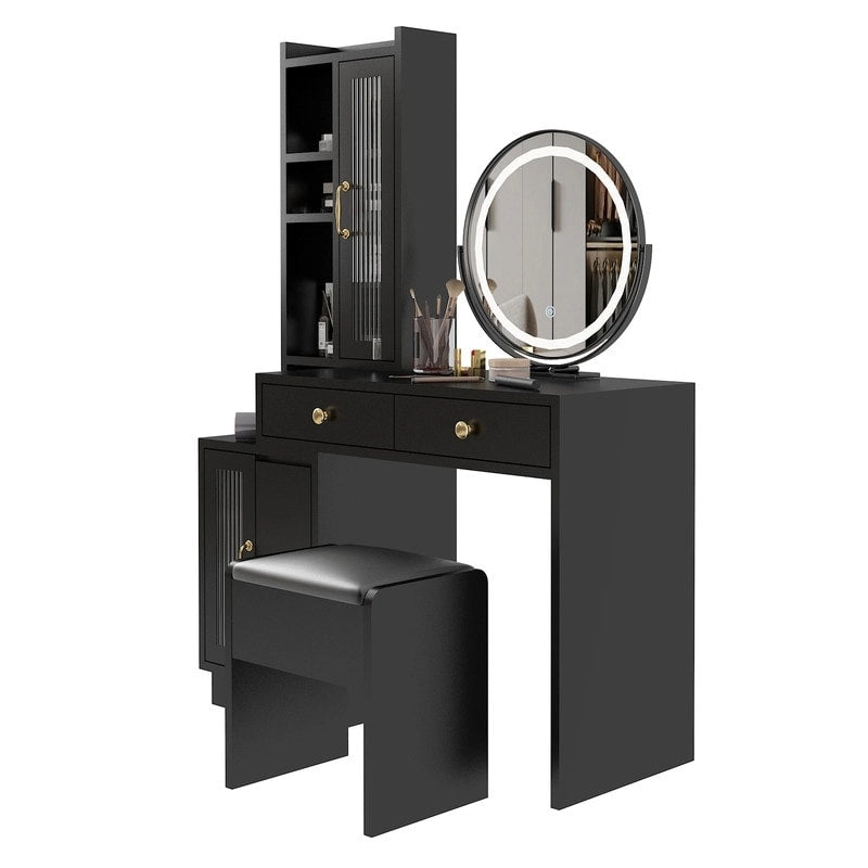 Coiffeuse avec multiprise et miroir LED à trois tons - N/A