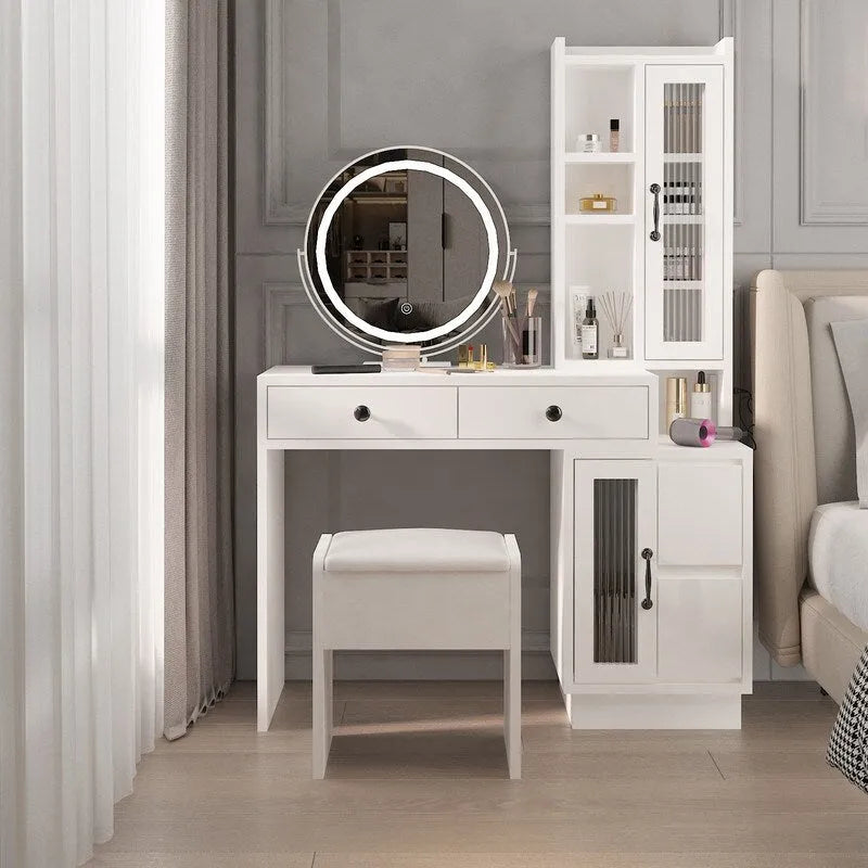 Coiffeuse avec multiprise et miroir LED à trois tons - N/A