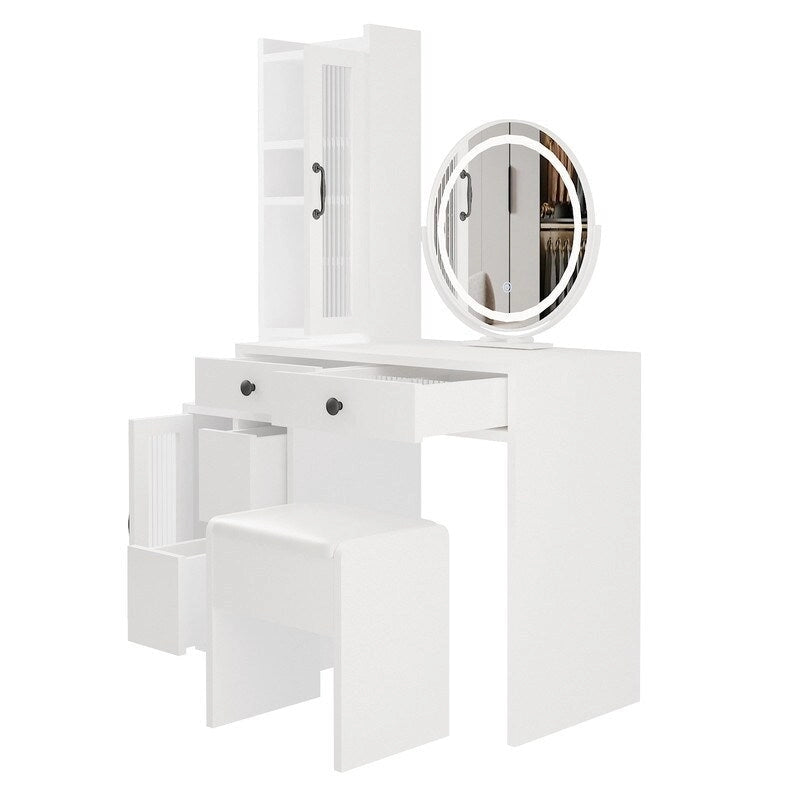 Coiffeuse avec multiprise et miroir LED à trois tons - N/A